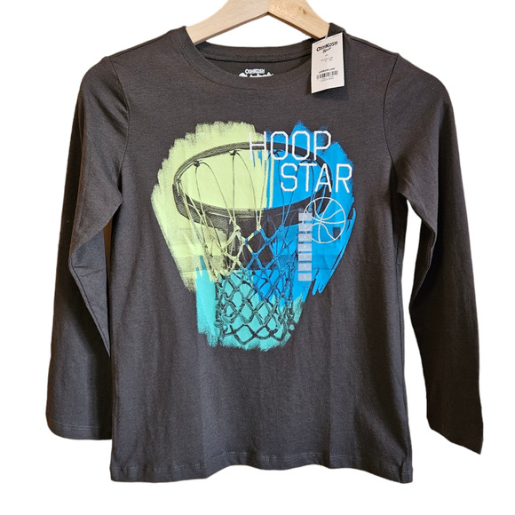 OshKosh Boys' Long Sleeve Basketball Shirt Grey Size 8 - Picture 1 of 7